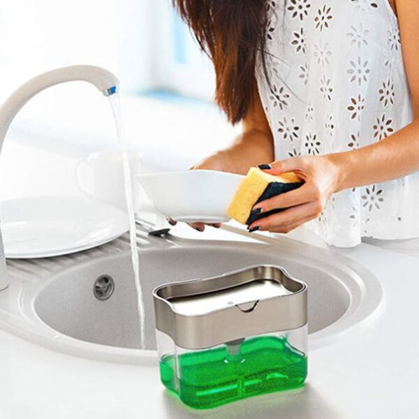 Soap Dispenser Soap Pump Sponge Caddy New Creative Kitchen 2 in 1 Manual Press Liquid Soap 2