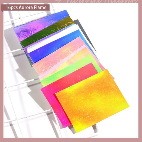 16Pcs Fire Holographic Strip Tape Nail Art Stickers Thin Laser Silver DIY Foil Decal Nails Sticker 1