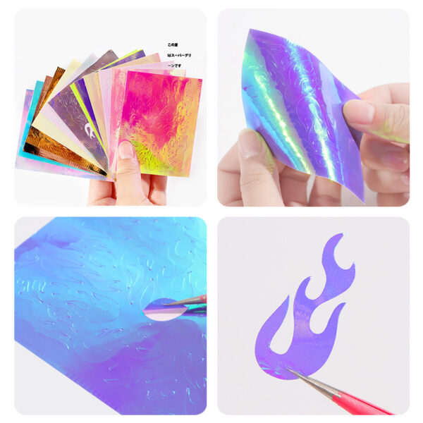 16Pcs Fire Holographic Strip Tape Nail Art Stickers Thin Laser Silver DIY Foil Decal Nails Sticker 3