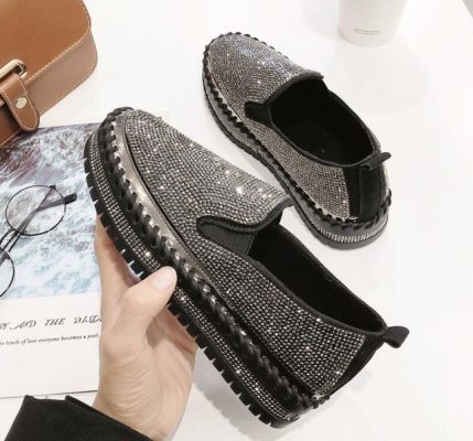 , Mná Faisean Corr Rhinestone Sneakers Slip-on