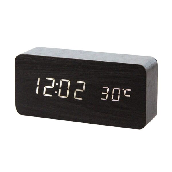 LED Wooden Alarm Clock Watch Table Voice Control Digital Wood Despertador Electronic Desktop USB AAA Powered 1