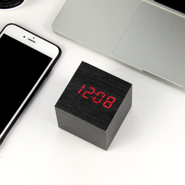 LED Wooden Alarm Clock Watch Table Voice Control Digital Wood Despertador Electronic Desktop USB AAA Powered 3