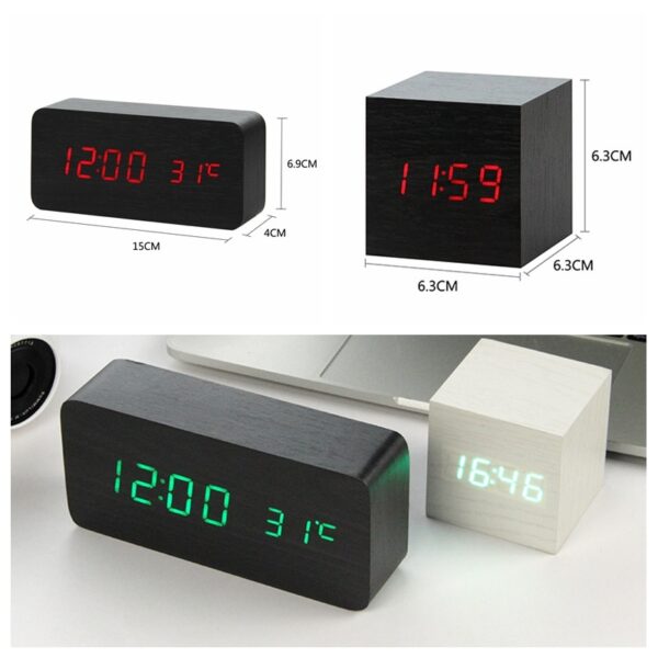 LED Wooden Alarm Clock Watch Table Voice Control Digital Wood Despertador Electronic Desktop USB AAA Powered 5