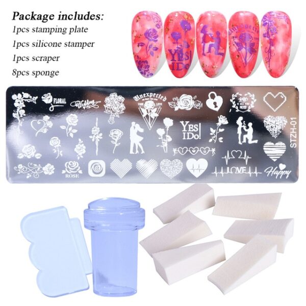 1 Set Nail Stamping Plates Geometry Lace Flower Dream Catcher with Jelly Stamper Scrapper Sponge Manicure 1.jpg 640x640 1