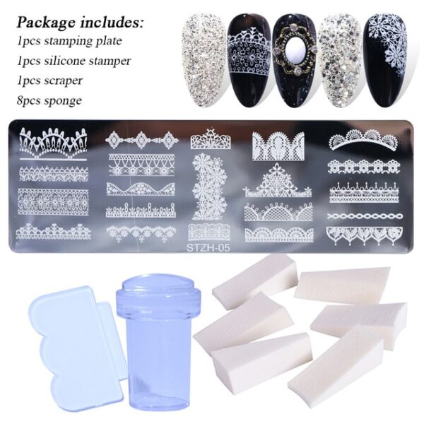 1 Set Nail Stamping Plates Geometry Lace Flower Dream Catcher with Jelly Stamper Scrapper Sponge Manicure 5.jpg 640x640 5