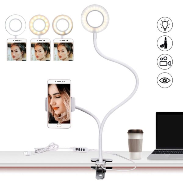 24 LED 480LM 1 8 M Makeup Selfie Ring Lamp Photographic Lighting With Tripod Phone Holder 1