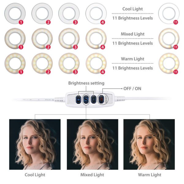 24 LED 480LM 1 8 M Makeup Selfie Ring Lamp Photographic Lighting With Tripod Phone Holder 4