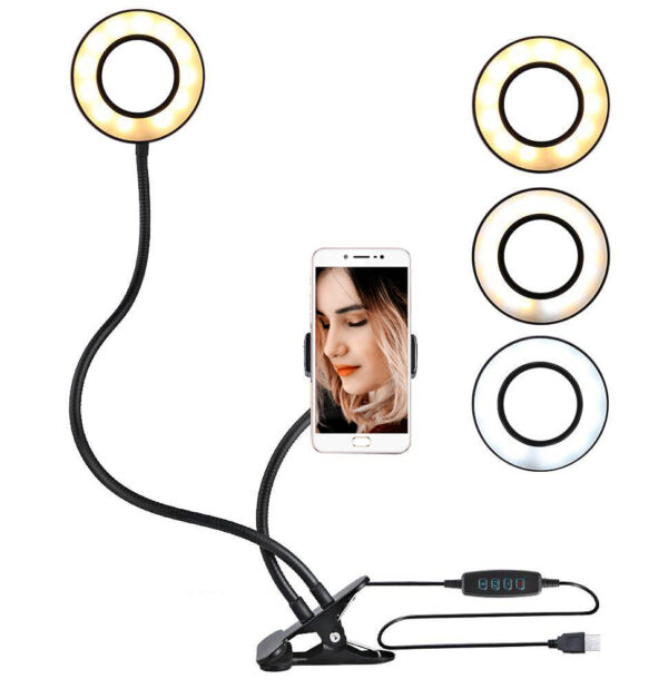 24 LED 480LM 1 8 M Makeup Selfie Ring Lamp Photographic Lighting With Tripod Phone Holder