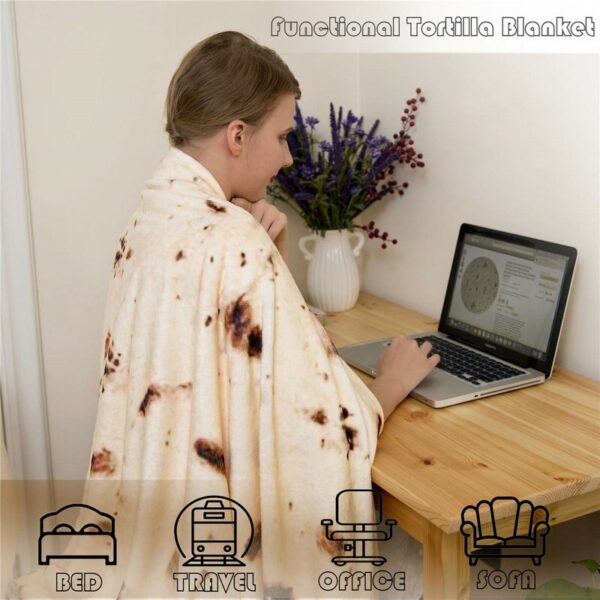 Burritos Tortilla Blanket Soft and Comfortable Giant Round Beach Blanket Novelty Soft Flannel Food Tortilla Blanket 1