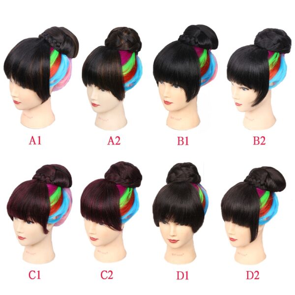 Fake Hair bangs Extension Clip in on Synthetic Hair Bun Chignon Hairpiece For Women Drawstring Ponytail 2