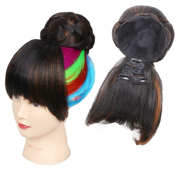 Fake Hair bangs Extension Clip in on Synthetic Hair Bun Chignon Hairpiece For Women Drawstring Ponytail 3