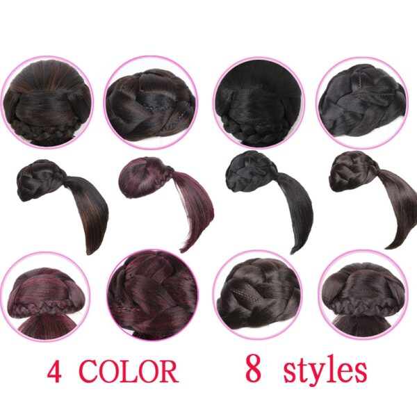 Fake Hair bangs Extension Clip in on Synthetic Hair Bun Chignon Hairpiece For Women Drawstring Ponytail 4