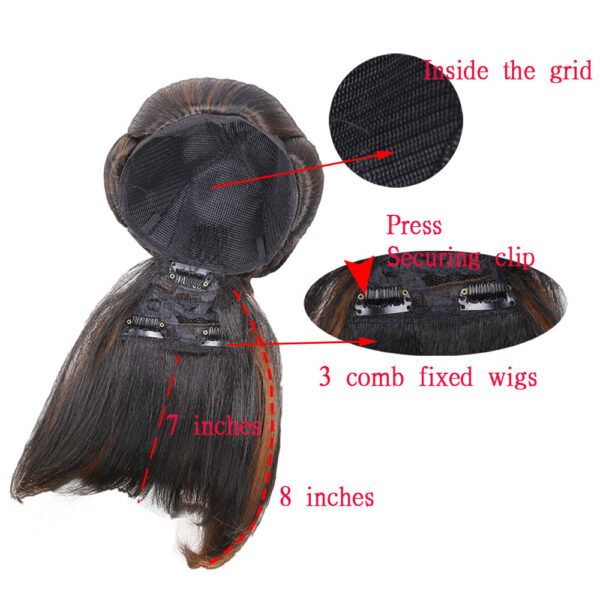 Fake Hair bangs Extension Clip in on Synthetic Hair Bun Chignon Hairpiece For Women Drawstring Ponytail 5