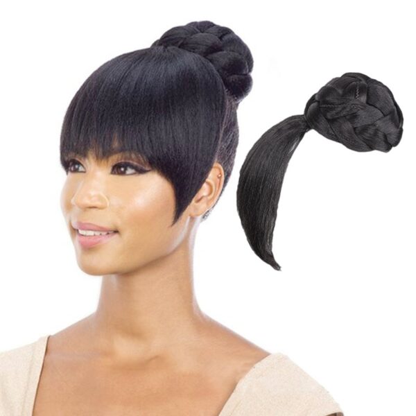 Fake Hair bangs Extension Clip in on Synthetic Hair Bun Chignon Hairpiece For Women Drawstring Ponytail