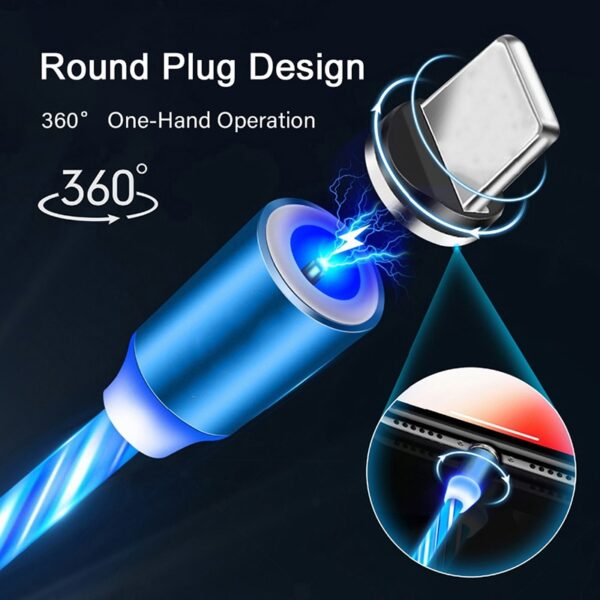 Magnit zaryadlovchi kabeli LED yorug'lik oqimi USB zaryadlash turi C Micro USB 8 pinli tez zaryadlash 3