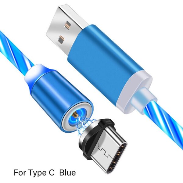 כבל מטען מגנטי LED זוהר זורם USB סוג טעינה C Micro USB 8 פינים טעינה מהירה 4.jpg 640x640 4