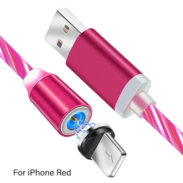 Magnetic Charger Cable LED Glow Flowing USB Charge Type C Micro USB 8 Pin Fast
