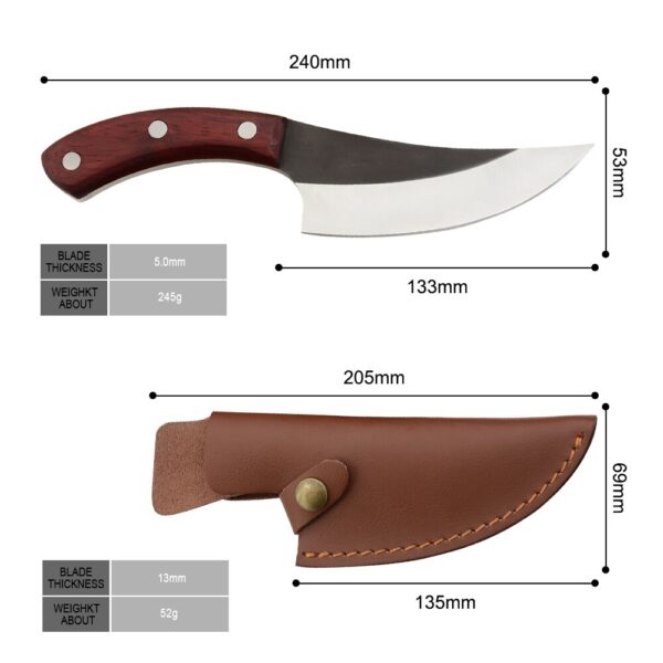 Qing Handmade Chef Knives Set Stainless Steel Kitchen Knife Leather Cover Handmade Forged Full Tang Handle 5