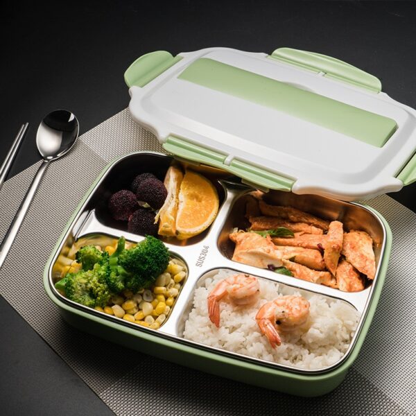 Stainless Steel Thermal Lunch Box nga mga sudlanan nga adunay mga Compartment Leakproof Bento Box Uban sa Tableware Food Container Box 1