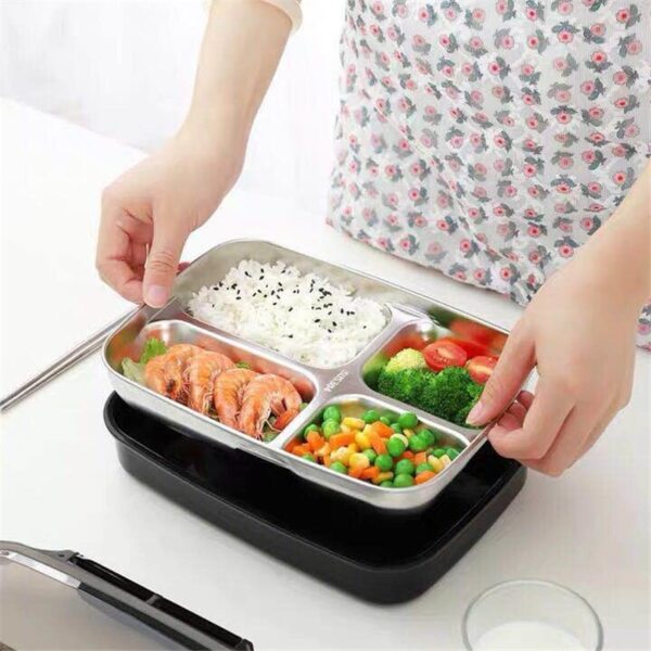Stainless Steel Thermal Lunch Box nga mga sudlanan nga adunay mga Compartment Leakproof Bento Box Uban sa Tableware Food Container Box 3