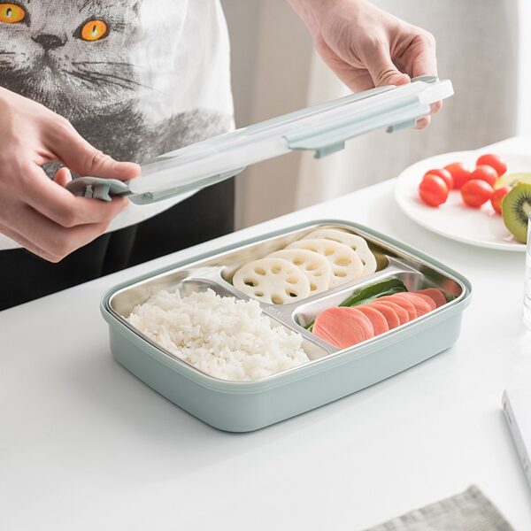 Stainless Steel Thermal Lunch Box nga mga sudlanan nga adunay mga Compartment Leakproof Bento Box Uban sa Tableware Food Container Box 4