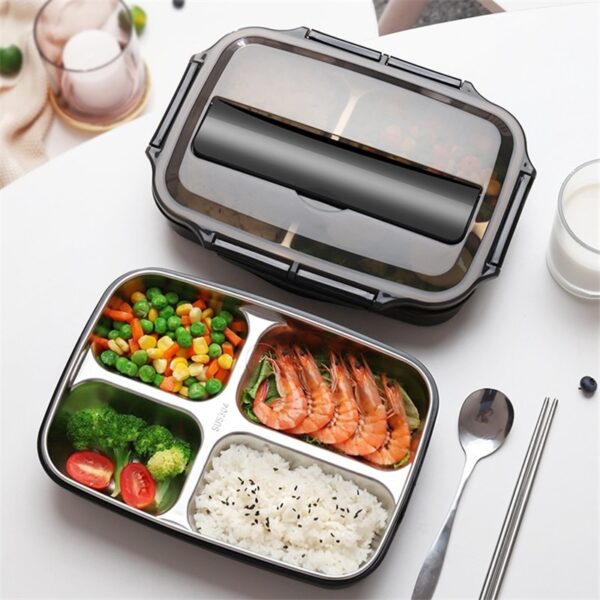 Stainless Steel Thermal Lunch Box nga mga sudlanan nga adunay mga Compartment Leakproof Bento Box Uban sa Tableware Food Container