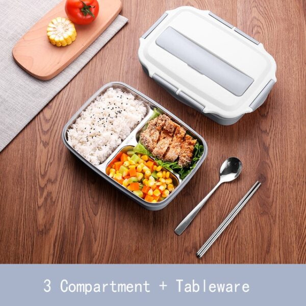 Stainless Steel Thermal Lunch Box nga mga sudlanan nga adunay mga Compartment Leakproof Bento Box Uban sa Tableware Food Container