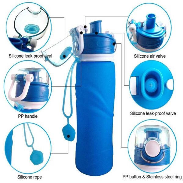TEENRA 750ML Collapsible Silicone Water Bottle Silicone Folding Kettle Outdoor Sport Water Bottle Camping Travel Running 2