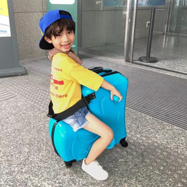 new Kids Riding Trojanl Luggage Hot Boys Girls Travel Trolley Alloy Children Sitting Rolling Luggage Suitcase 1