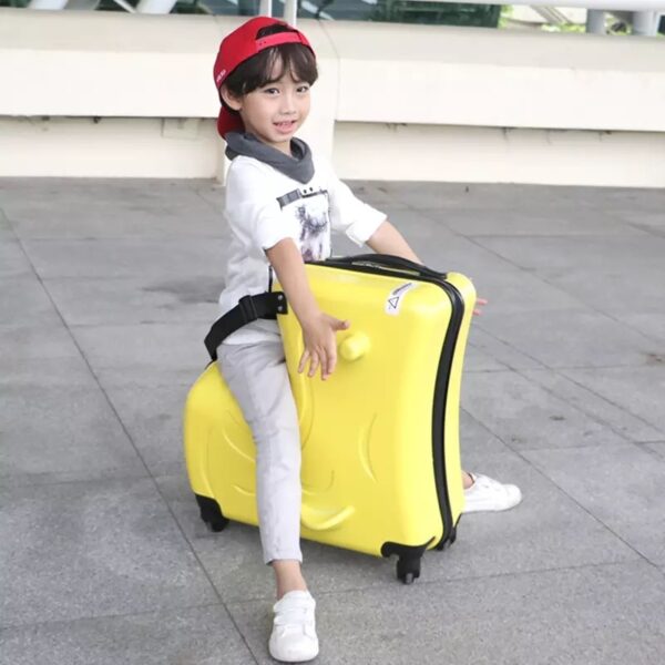 new Kids Riding Trojanl Luggage Hot Boys Girls Travel Trolley Alloy Children Sitting Rolling Luggage Suitcase 2