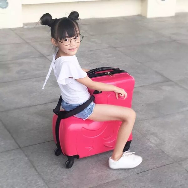 new Kids Riding Trojanl Luggage Hot Boys Girls Travel Trolley Alloy Children Sitting Rolling Luggage Suitcase 4