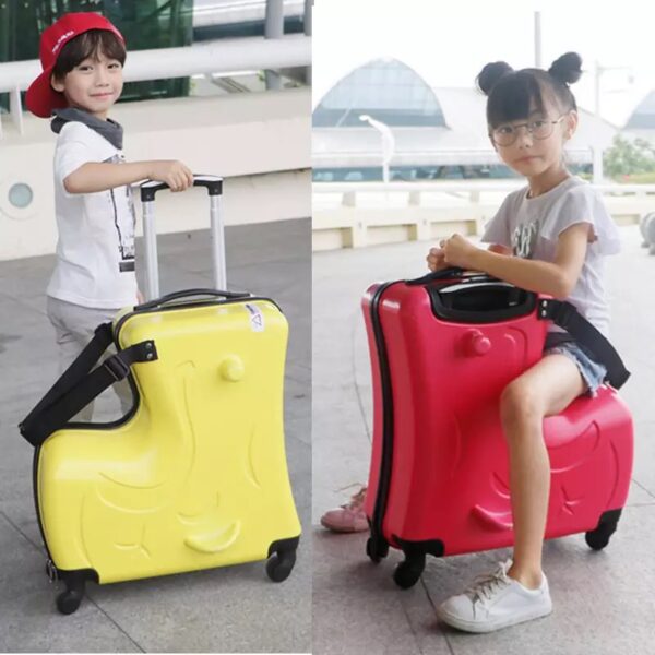 new Kids Riding Trojanl Luggage Hot Boys Girls Travel Trolley Alloy Children Sitting Rolling Luggage Suitcase 5