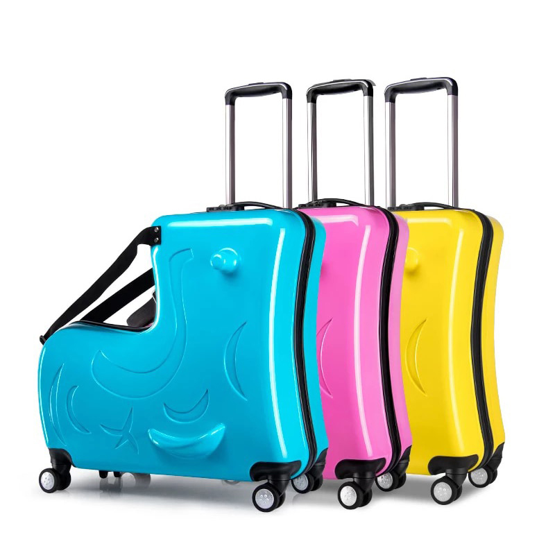Sleepovers and School Trips,Blue Holidays Large-Capacity Check-in Suitcase Riding Children's Trolley Case Ideal for Short Breaks GIVROLDZ Children Can Sit and Ride on The Suitcase