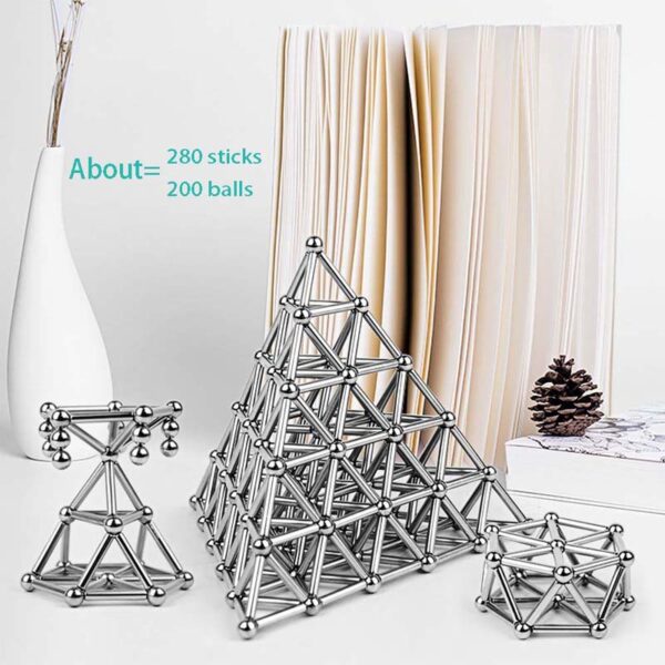 150Pcs Magnetic construct Building Blocks Magnetic Sticks Silver balls Accessories DIY Office Puzzle Toys for Adults 2