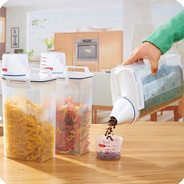 2l Plastic Cereal Dispenser Storage Box Kitchen Food Grain Rice Container Nice Transparent Kitchen Rice Multigrain 4