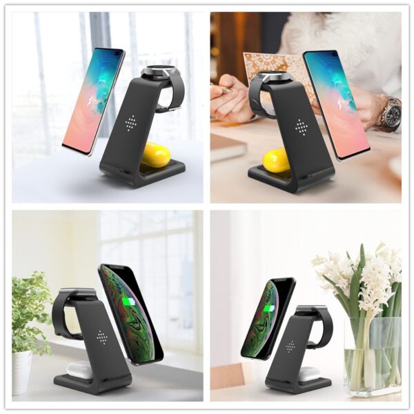 3in1 Qi Charger 10W Fast Wireless Charger for iphone Samsung Phone Holder for iWatch Airpods Galaxy 9