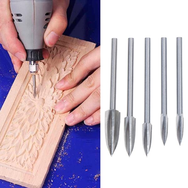 3mm Shank 5Pcs 3 8mm Milling Cutters เหล็กสีขาวขอบคมงานไม้ เครื่องมือ Three Blades Wood 2