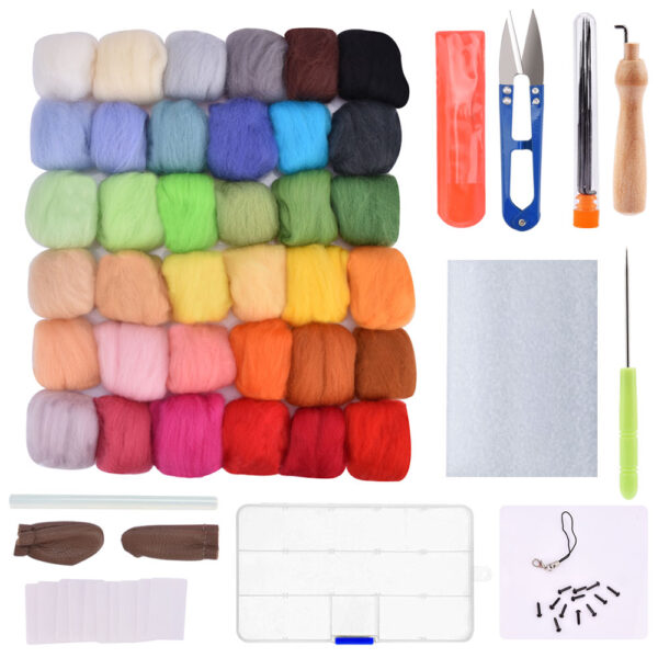 50 36 Color DIY Wool Felt Kit Handle Wool Felting Tools Handmade Felt Needle Set 7pcs 10