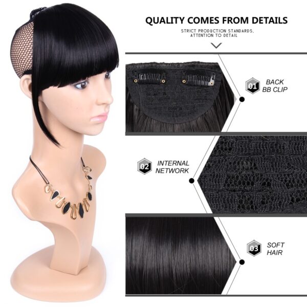 AliLeader Black Fake Hair Bans Front Neat Bangs Clip In Hairpiece Fringe Hair Extensions For Women 5