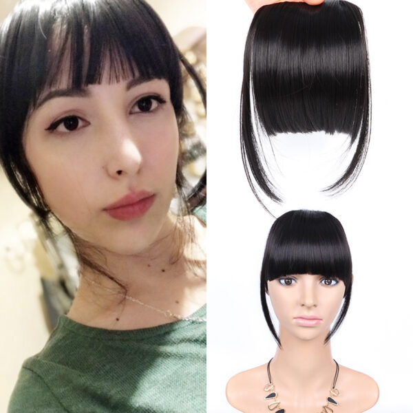 AliLeader Black Fake Hair Bans Front Neat Bangs Clip In Hairpiece Fringe Hair Extensions For Women