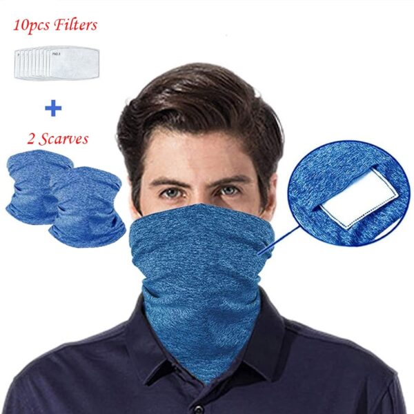 Breathable 2 Pcs Neck Gaiter with PM2 5 Filters Multi Purpose Facepiece Bandanas Scarf Headwear Anti 3