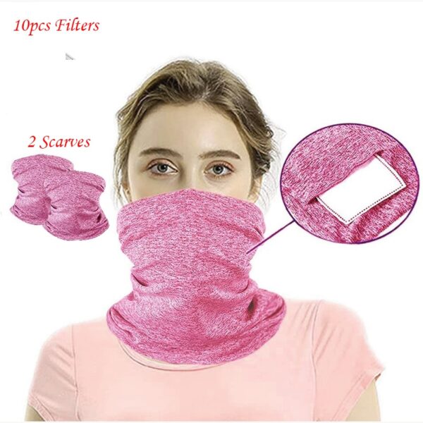 Breathable 2 Pcs Neck Gaiter with PM2 5 Filters Multi Purpose Facepiece Bandanas Scarf Headwear Anti 5