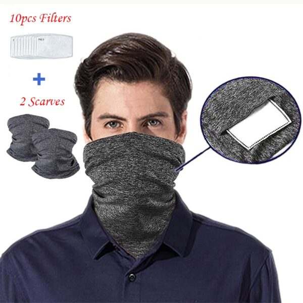 Breathable 2 Pcs Neck Gaiter with PM2 5 Filters Multi Purpose Facepiece Bandanas Scarf Headwear Anti