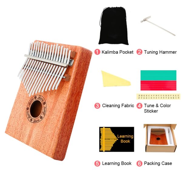 Kalimba 17 Key Thumb Piano Mahogany Mga Instrumento sa Musika Mbira Kalimba Hammer Sticker Kit Mga Bata nga Nagsugod Portable 2