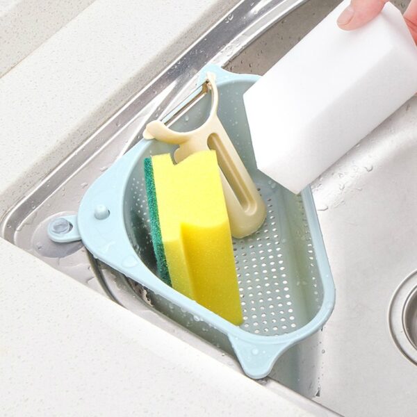 Kitchen Triangular Sink Strainer Drain Vegetable Fruits Drainer Basket Suction Cup Sponge Rack Storage Tool Sink 2