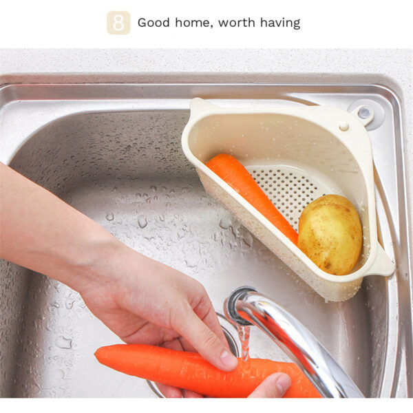 Kitchen Triangular Sink Strainer Drain Vegetable Fruits Drainer Basket Suction Cup Sponge Rack Storage Tool Sink 3