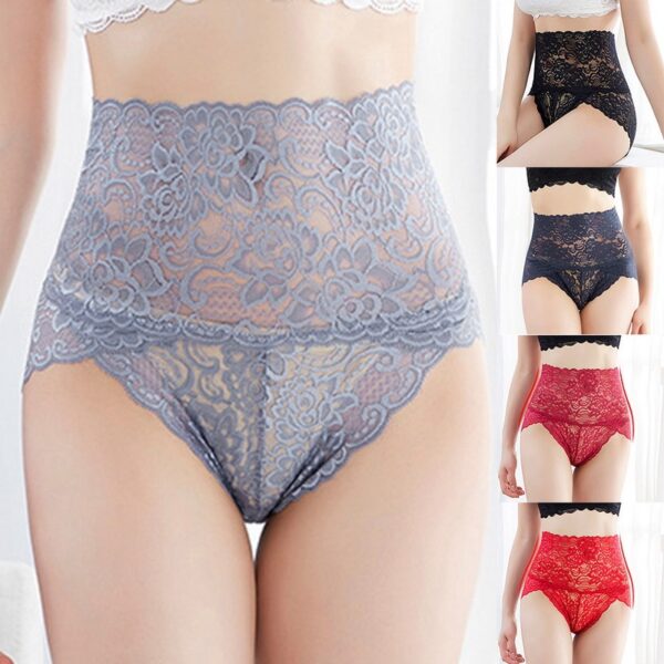 LOOZYKIT Senhoras Sexy Transparente Cueca Mulher Respirável Calcinha Cintura Alta Troncos de Algodão Lingerie Moda Renda Bonito 5