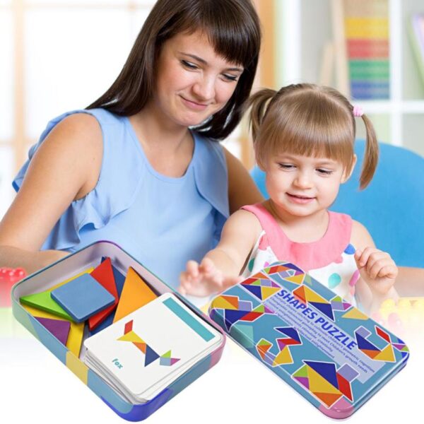 Montessori Pattern Puzzles Tangram Jigsaw Toys Wooden Kids Puzzle Toys Challenge Your IQ Magic Book Set 1