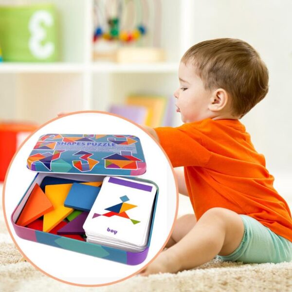 Montessori Pattern Puzzles Tangram Jigsaw Toys Wooden Kids Puzzle Toys Challenge Your IQ Magic Book Set 2