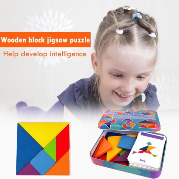 Montessori Pattern Puzzles Tangram Jigsaw Toys Wooden Kids Puzzle Toys Challenge Your IQ Magic Book Set 3